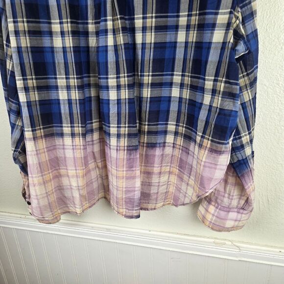 Women's NWOT Revolve Rag & BONE Color Block Hombre Blue Pink Plaid Shirt Large - Picture 4 of 9